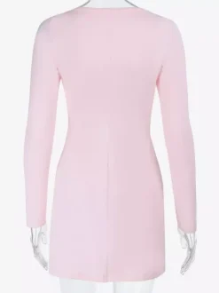 Coquette Bodycon Mini Dress For Women - Pastel Pink Long Sleeve Ruched Bust - Spring Brunch Date Night Outfits 2026