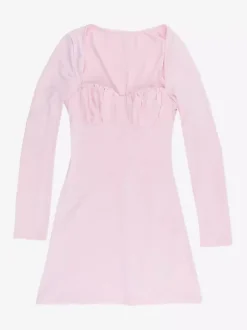 Coquette Bodycon Mini Dress For Women - Pastel Pink Long Sleeve Ruched Bust - Spring Brunch Date Night Outfits 2026