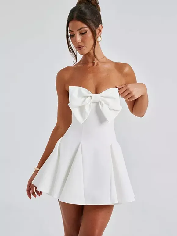 Coquette Bow Dress For Women - Strapless Sweetheart A Line Mini Dress - Summer Birthday Party 2026
