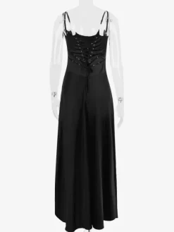 Corest Maxi Dress Adjustable Spaghetti Straps Backless Lace Up Prom Dresses