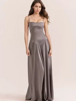 Corest Maxi Dress Adjustable Spaghetti Straps Backless Lace Up Prom Dresses