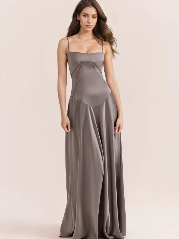 Corest Maxi Dress Adjustable Spaghetti Straps Backless Lace Up Prom Dresses