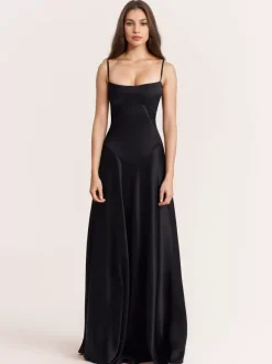 Corest Maxi Dress Adjustable Spaghetti Straps Backless Lace Up Prom Dresses