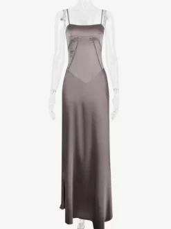 Corest Maxi Dress Adjustable Spaghetti Straps Backless Lace Up Prom Dresses