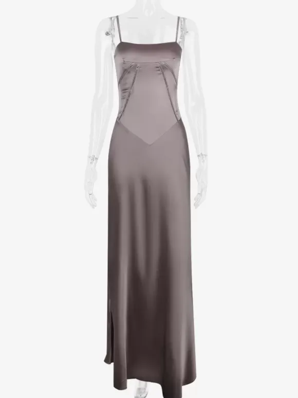 Corest Maxi Dress Adjustable Spaghetti Straps Backless Lace Up Prom Dresses