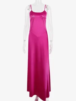 Corest Maxi Dress Adjustable Spaghetti Straps Backless Lace Up Prom Dresses