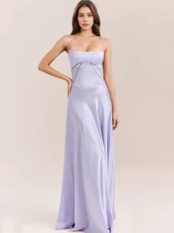 Corest Maxi Dress Adjustable Spaghetti Straps Backless Lace Up Prom Dresses