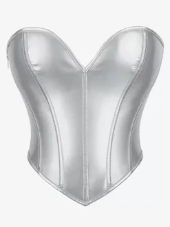 Corsets Silver Lace Up Indoor Chic Lingerie Bustier Top