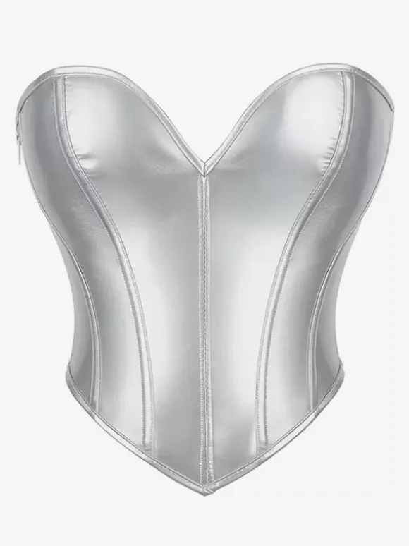 Corsets Silver Lace Up Indoor Chic Lingerie Bustier Top