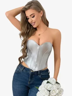 Corsets Silver Lace Up Indoor Chic Lingerie Bustier Top