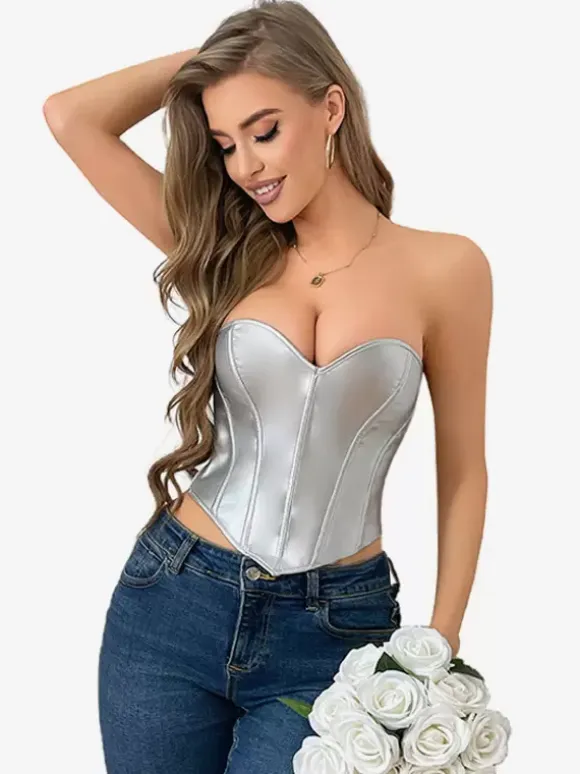 Corsets Silver Lace Up Indoor Chic Lingerie Bustier Top