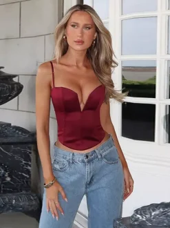 Corset Top For Women - Satin Deep V Neck Bustier Camisole - Summer Night Out Club Party 2026