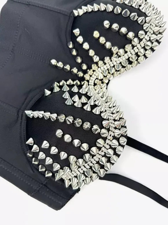 Corset Tops Black Gold Sexy Sleeveless Straps Neck Slim Fit Rivets Tops