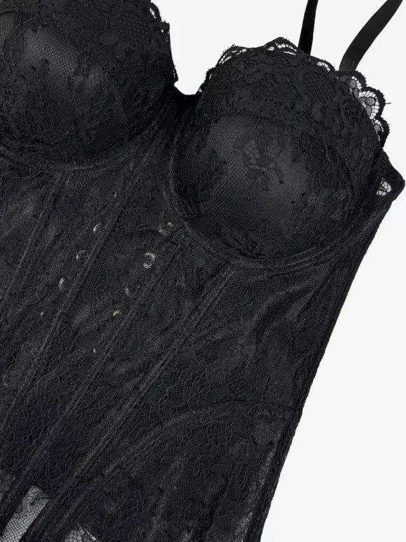Corset Tops Black Sexy Sleeveless Strapless Slim Fit Lace Tops