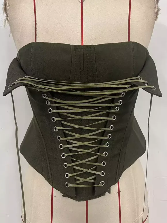 Corset Tops Brown Sexy Sleeveless Strapless Slim Fit Lace-up Tops