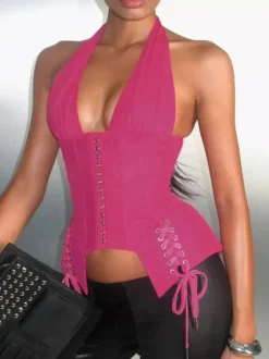 Corset Tops Purple Corset Tops Sexy Slim Fit Lace Up Lace-up Tops