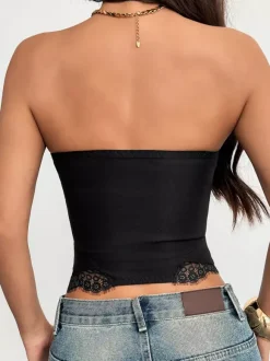 Corset Tops Tops Black Sexy Sleeveless Strapless Slim Fit Lace Tops