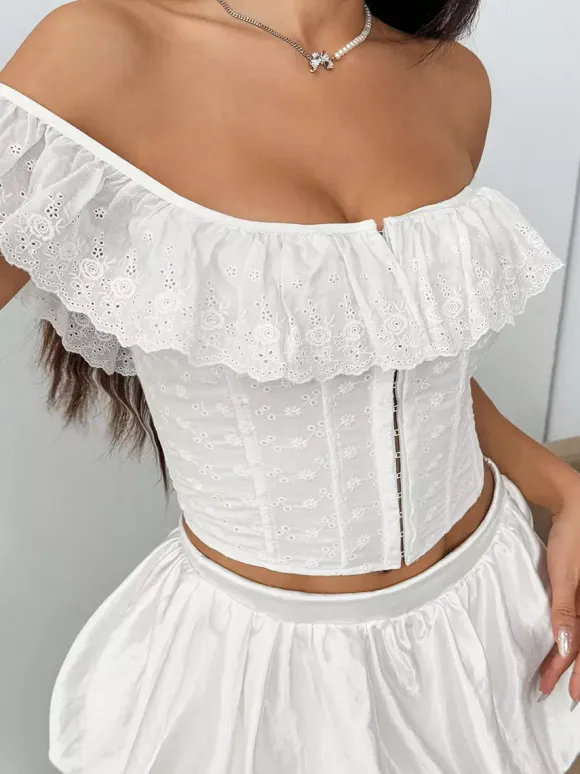 Corset Tops Tops Light Sky Blue Chic Sleeveless Off-The-Shoulder Open Shoulder Slim Fit Ruffles Lace-up
