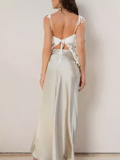 Corset Tops White Athletic Sleeveless Straps Neck Shaping Fishnet Sequins Tops