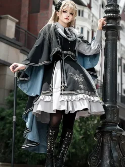 Costumes Military Uniform Lolita Army Cross Metal Details Feathers Black Black