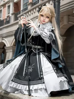 Costumes Military Uniform Lolita Army Cross Metal Details Feathers Black Black