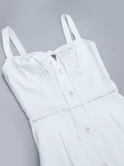 Cottagecore Midi Dress For Women - White Elegant Tie Front Sundress - Summer Garden Wedding Guest Wear 2026