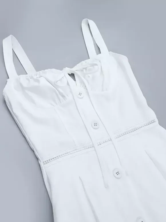 Cottagecore Midi Dress For Women - White Elegant Tie Front Sundress - Summer Garden Wedding Guest Wear 2026