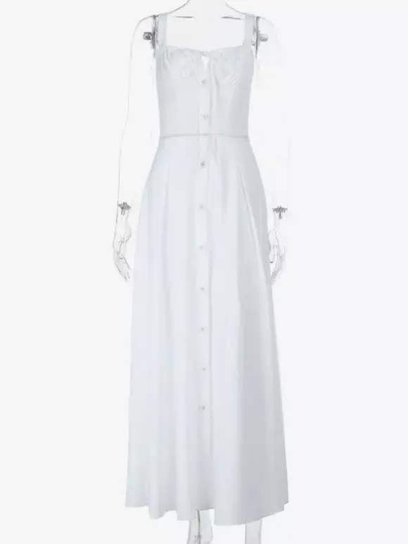 Cottagecore Midi Dress For Women - White Elegant Tie Front Sundress - Summer Garden Wedding Guest Wear 2026