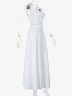 Cottagecore Midi Dress For Women - White Elegant Tie Front Sundress - Summer Garden Wedding Guest Wear 2026