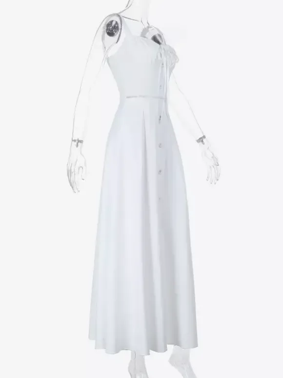 Cottagecore Midi Dress For Women - White Elegant Tie Front Sundress - Summer Garden Wedding Guest Wear 2026