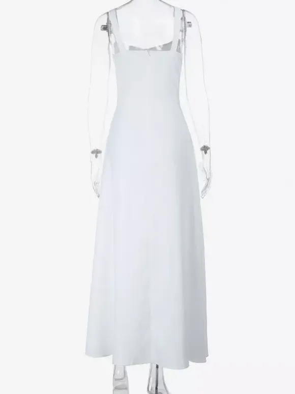 Cottagecore Midi Dress For Women - White Elegant Tie Front Sundress - Summer Garden Wedding Guest Wear 2026
