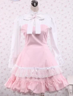 Cotton Pink And White Lace Classic Lolita Dress