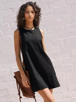 Cotton Mini Shift Dress for Women - Casual Scoop Neck Backless Sleeveless Tunic Shift Dress with Pockets - Summer Beach 2026