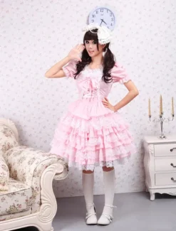 Cotton Pink Lace Sweet Lolita Dress