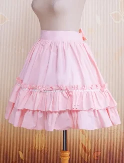 Cotton Pink Ruffles & Bow Lolita Skirt