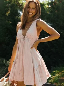 Cotton Sleeveless Babydoll Dress for Women - Boho V Neck Backless A-line Mini Sun Dress - Summer Beach Vacation 2026