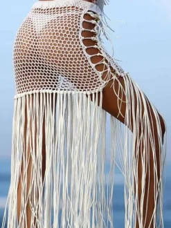 Cover Ups For Women Black Fringe Stretch Acrylic Summer Sexy Bathing Suits