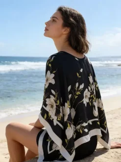 Cover Ups For Women Blue Polyester Summer Beach Swimwear