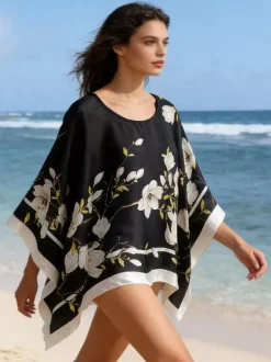 Cover Ups For Women Blue Polyester Summer Beach Swimwear