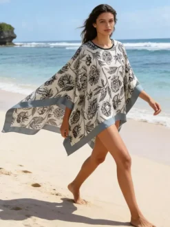 Cover Ups For Women Blue Polyester Summer Beach Swimwear