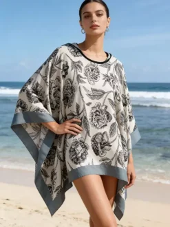 Cover Ups For Women Blue Polyester Summer Beach Swimwear