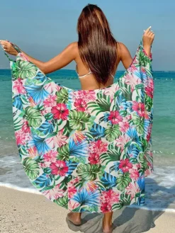 Cover Ups For Women Green Floral Print Summer Sexy Swimming Suits