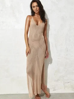 Cover Ups For Women Khaki Crochet V-Neck Sleeveless Backless Summer Sexy Swimming Suits
