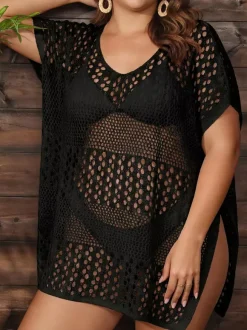 Cover Ups For Women Khaki Knitted Short Sleeves Summer Sexy Bathing Suits