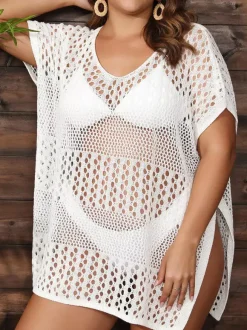 Cover Ups For Women Khaki Knitted Short Sleeves Summer Sexy Bathing Suits