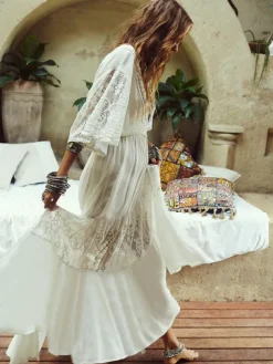 Cover Up For Woman Cotton V Neck Half Sleeve Summer Beach Cover Up