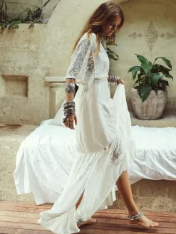 Cover Up For Woman Cotton V Neck Half Sleeve Summer Beach Cover Up