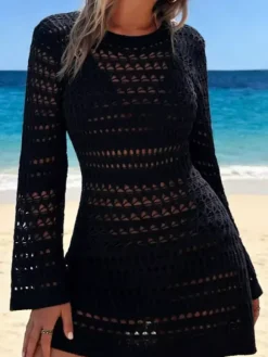 Cover Ups For Women Apricot Cut Out Jewel Neck Summer Beach Swimwear