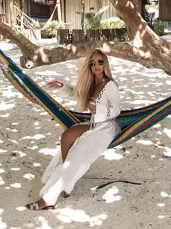 Cover Ups Ruffled Cut Out Lace Long Sleeves Sexy White Summer Beach Swimwear