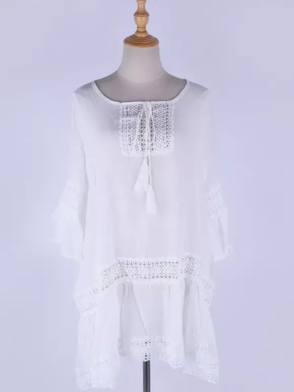 Cover Ups White Half Sleeves Lace Short Dress Summer Beach Swimwear